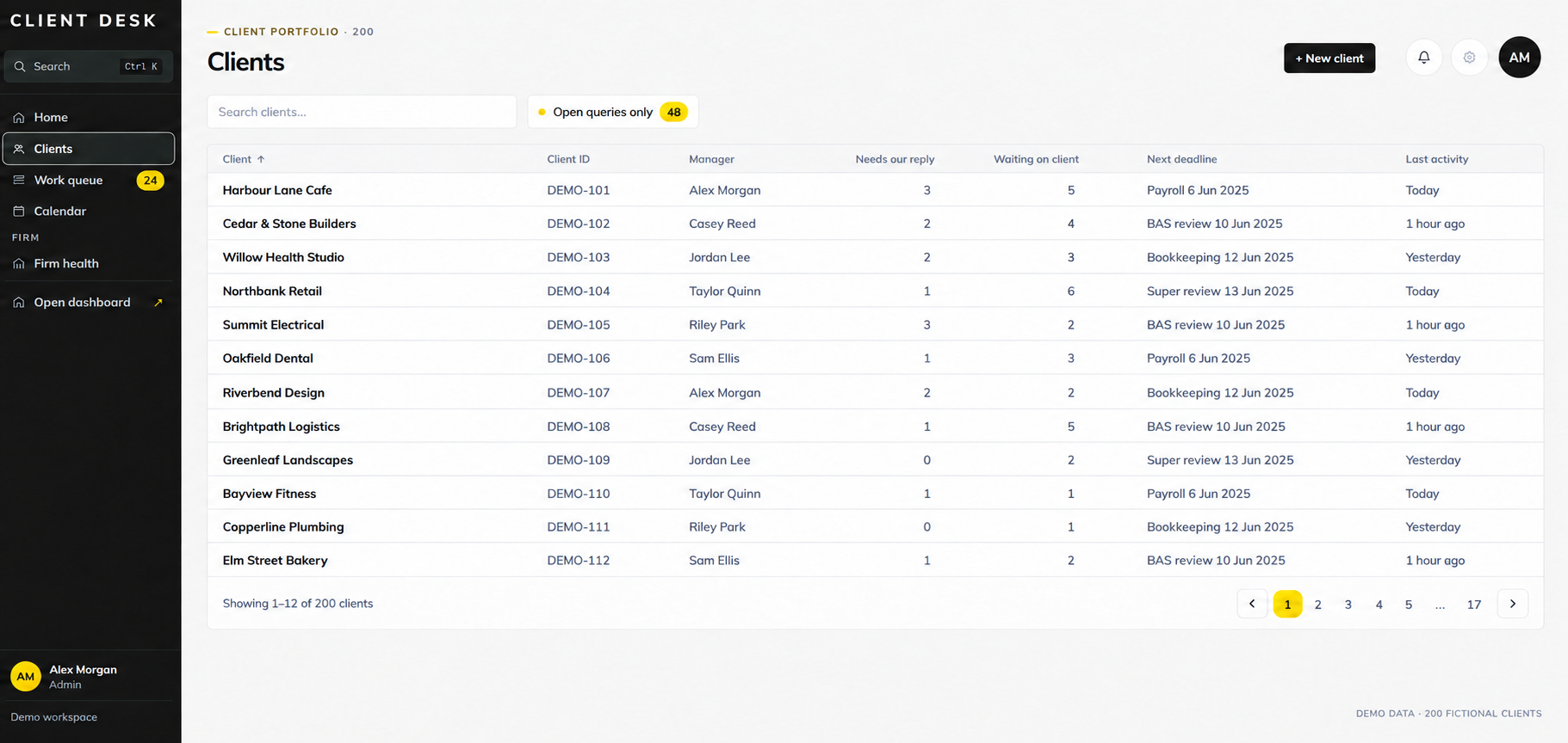 A 200-client demo directory, fictional demo data