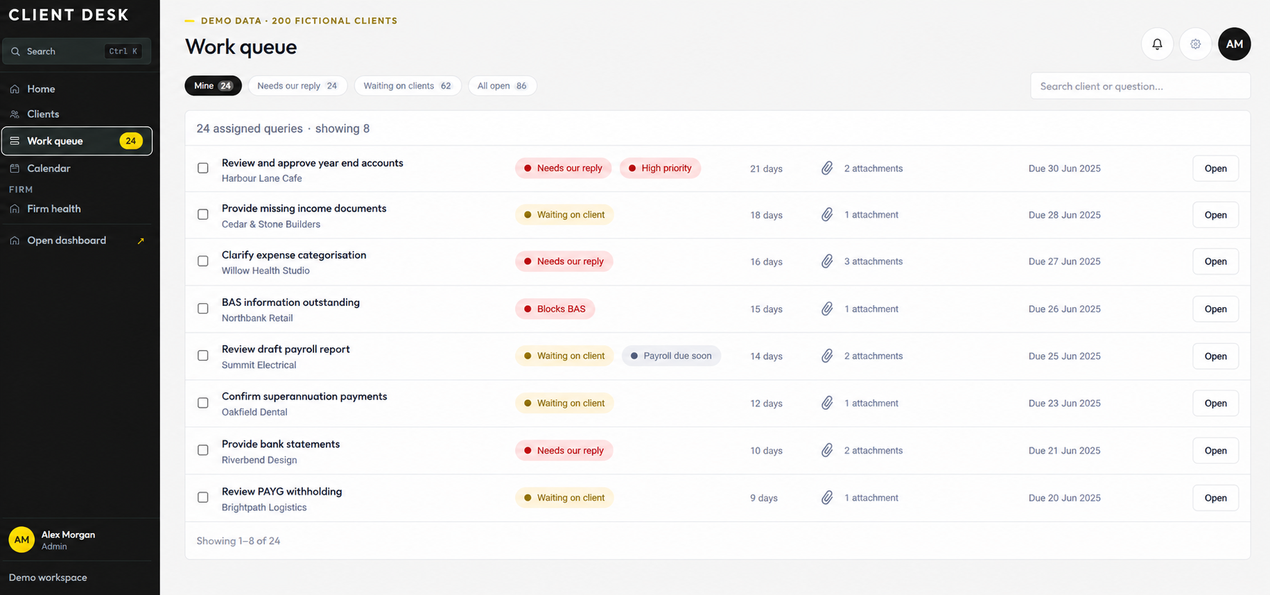 Assigned tasks and follow-ups, fictional demo data